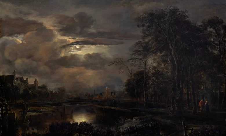 Aert van der Neer, Moonlit Landscape With Bridge, c.1640